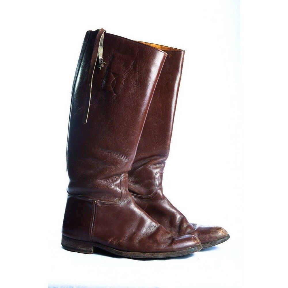 Vintage 1940's Riding Boots Brown Leather Equestrian With Straps Men's Size 8.5